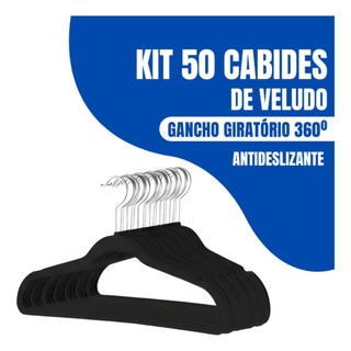 Kit 50 Cabides Adulto De Veludo Antideslizante Slim Com Gancho Giratório 360°