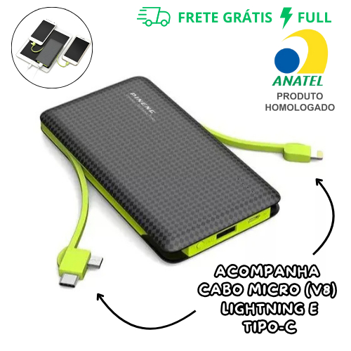 CARREGADOR PORTÁTIL POWER BANK 10000MAH PN-956 COM 3 SAÍDAS (MICRO-USB (V8), LIGHTING E TIPO-C)