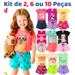 Kit de 2, 6 ou 10 Peças Sortido de Roupa Infantil Menina Conjunto Verão Feminino