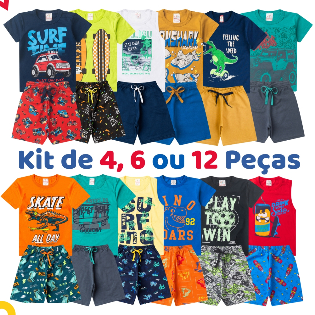 Kit de 4, 6 ou 12 Peças Roupa Infantil Menino Premium Conjunto Verão Criança Masculino Envio Rápido em Oferta na Shopee