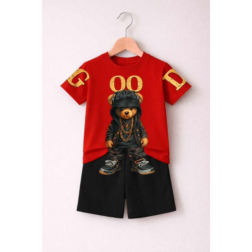 Conjunto Urso Good Estiloso Camiseta Bermuda Infantil Juvenil Estampado 100% Algodão
