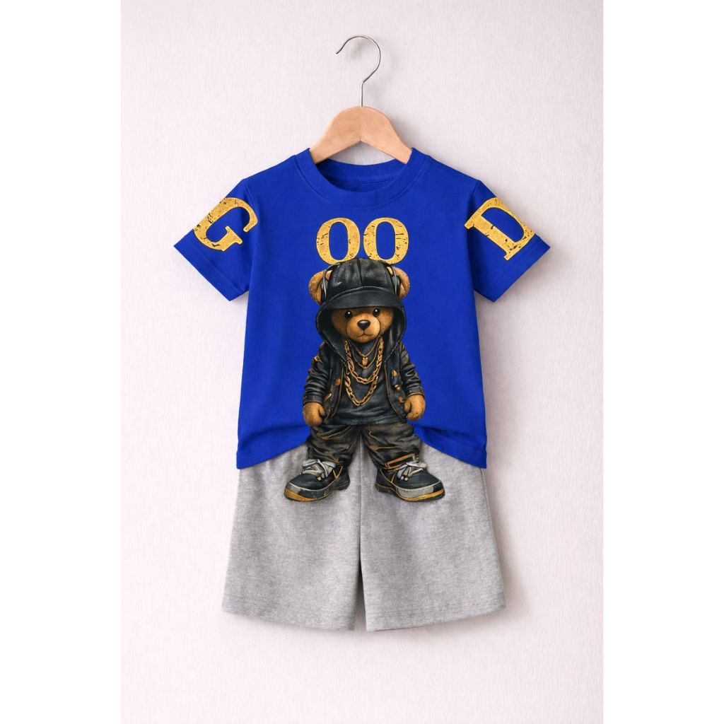 Conjunto Urso Good Estiloso Kit Camiseta Bermuda Infantil Juvenil Estampado 100% Algodão oferta indicado