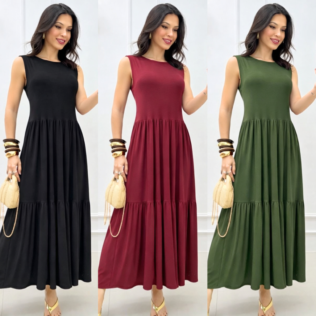 Vestido Feminino Lia Babado Slim Plus Size 2 Marias longo Malha Viscolycra Conforto Leve Soltinho Moda Evangélica Verão em Oferta na Shopee