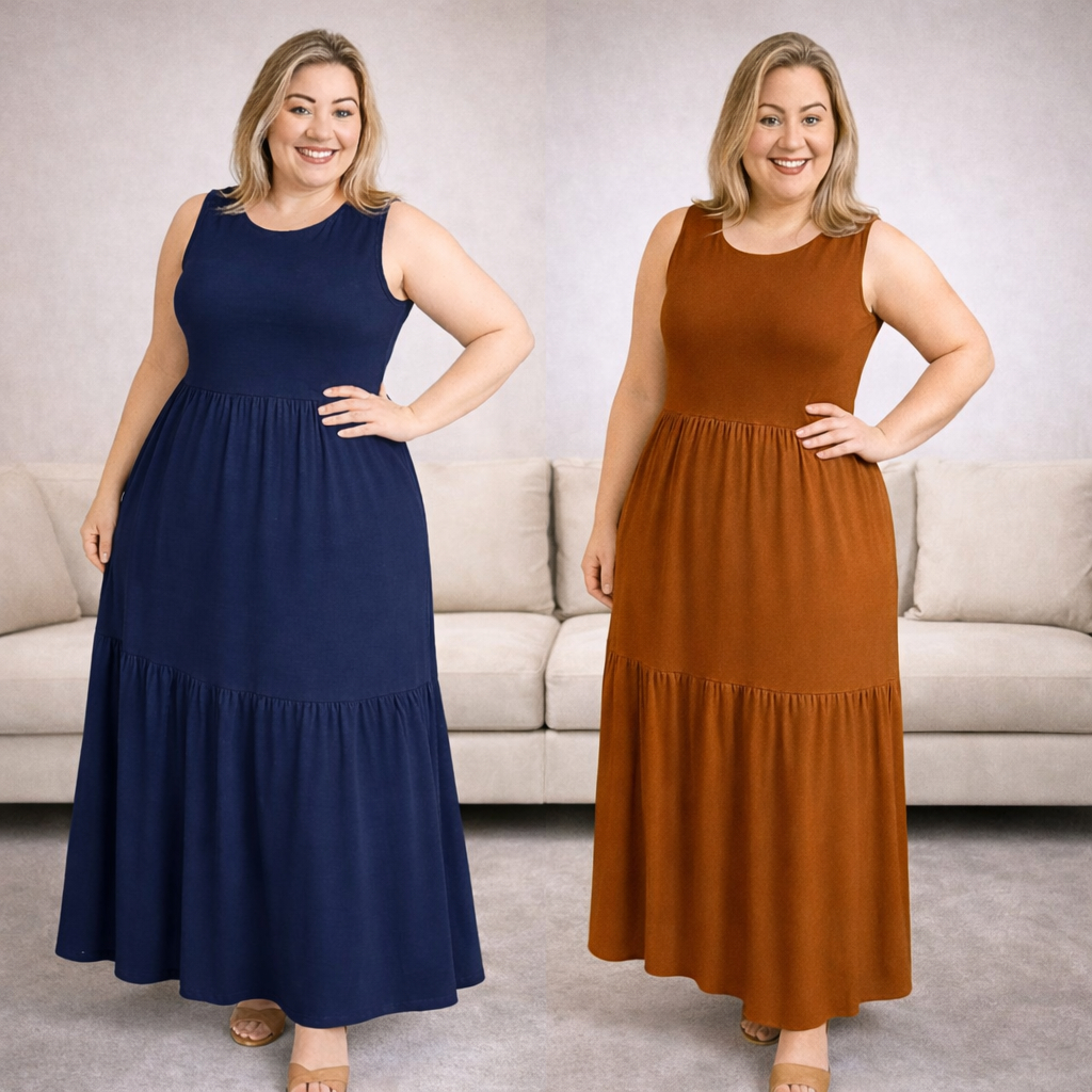 Vestido Feminino Lia Babado Plus Size Slim 2 Marias longo Malha Viscolycra Conforto Leve Soltinho Moda Evangélica Verão