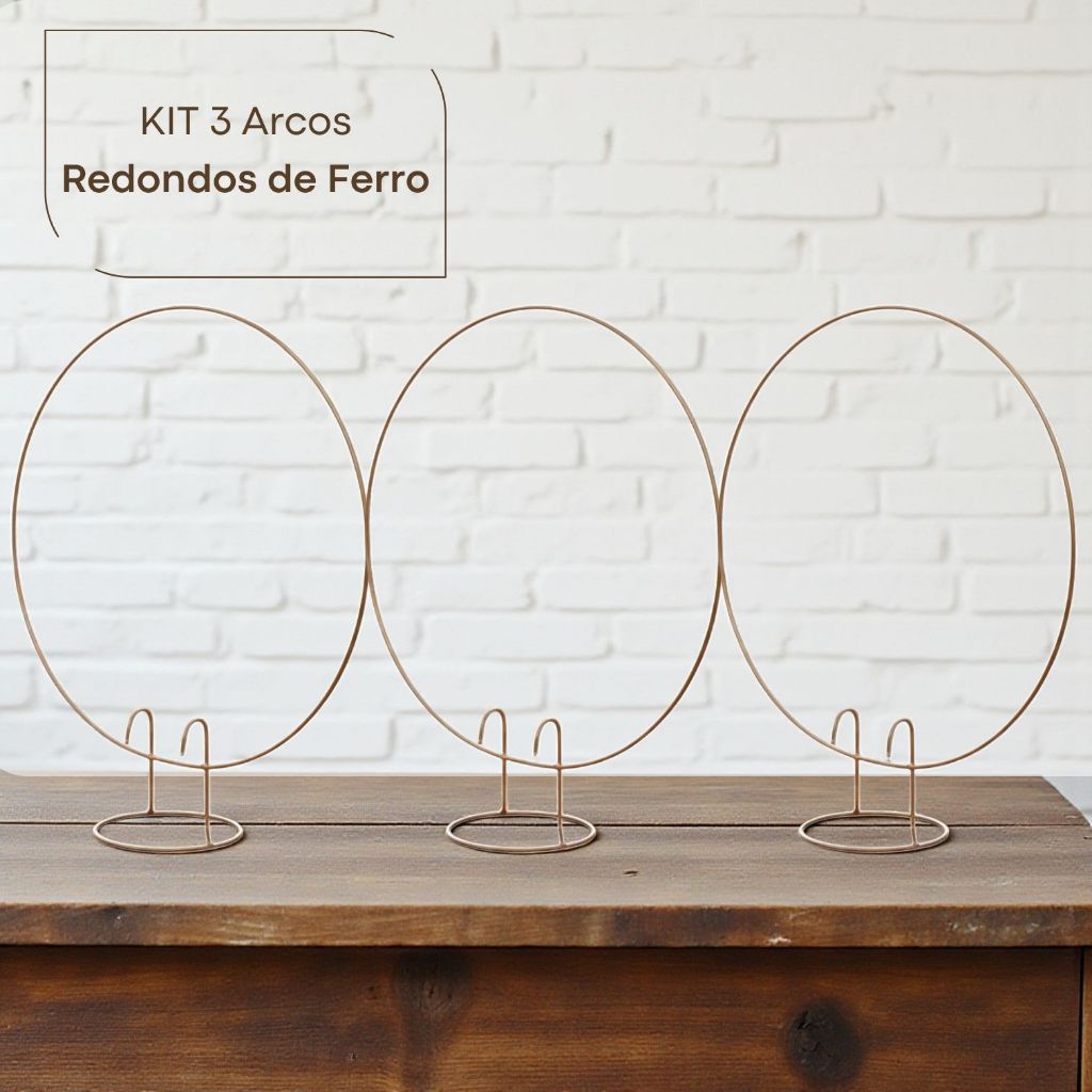 KIT 3 Suporte Arco Redondo De Ferro Dourado 50cm Decoração De Mesa e Festa Suporte Para Bexiga Ideal Para Aniversários