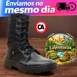 Coturno Militar Masculino Profissional Tático SEM ZÍPER Couro Legítimo Vaqueta Certificado CA