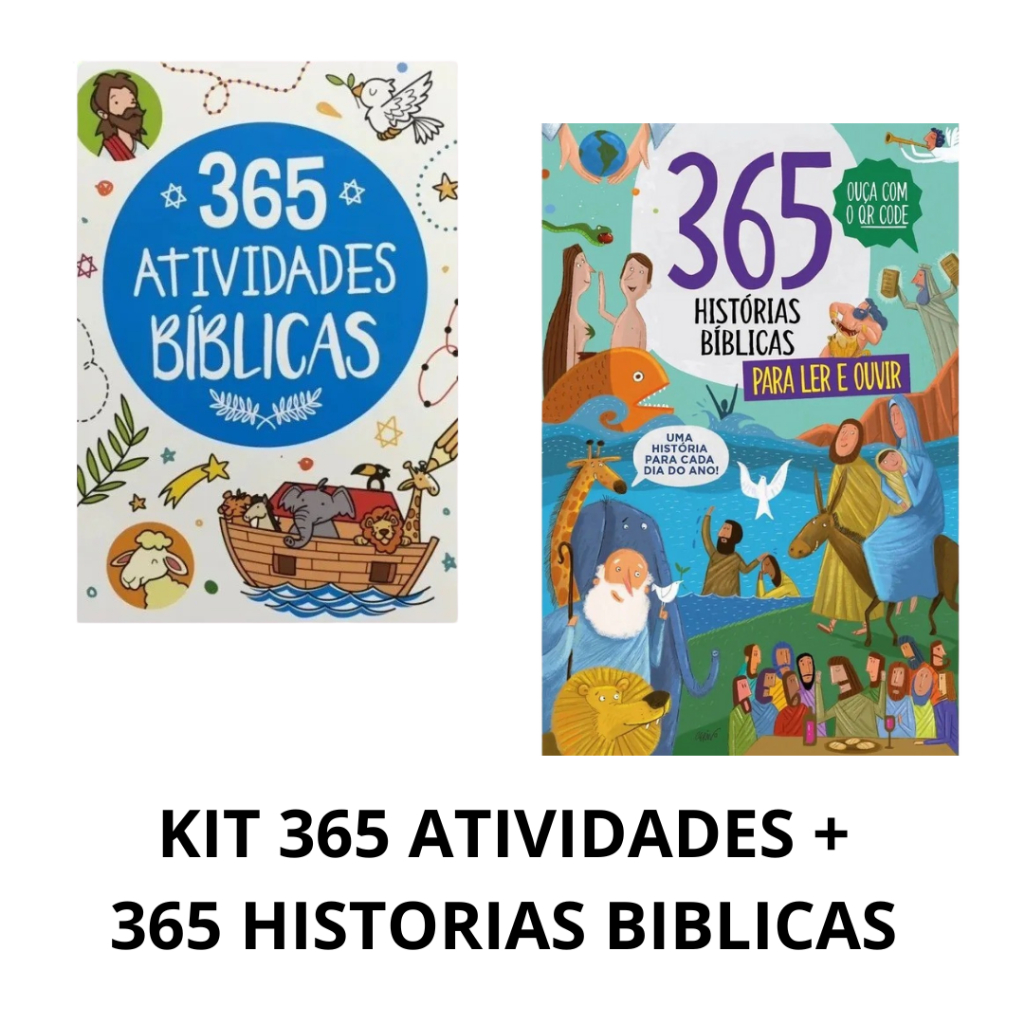 KIT 365 Atividades Biblicas + 365 Histórias Bíblicas para Ler e Ouvir com QR Code em Oferta na Shopee
