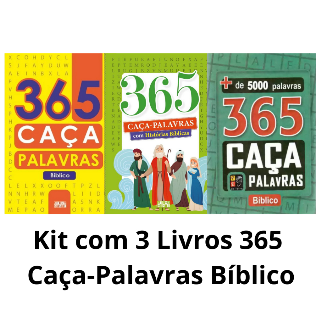 Kit com 3 Livros 365 Caça-Palavras Bíblico | Amarelo | Azul e Com Histórias Biblicas em Oferta na Shopee