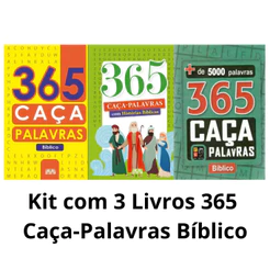 Kit com 3 Livros 365 Caça-Palavras Bíblico | Amarelo | Azul e Com Histórias Biblicas