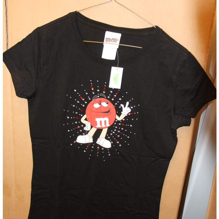 M&MS CAMISA ORIGINAL #34 PRETA FEMININA CARINHA VERMELHA COM STRASS TAMANHO LARGE