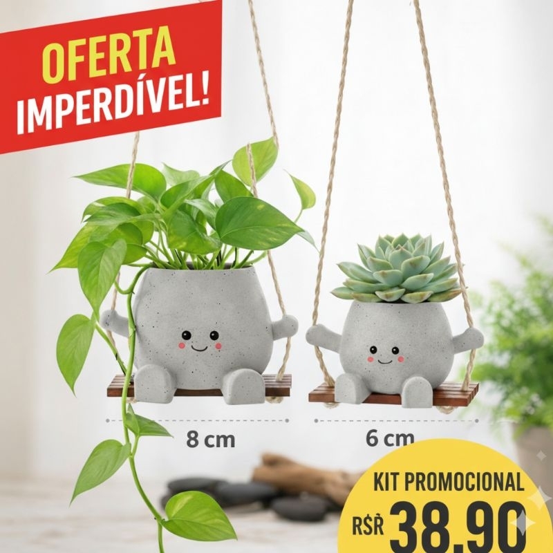 kit com 2 Vasos cinza  Decorativos Balanço para Plantas e Suculentas -  Casa e Decoração > Jardinagem > Jardim