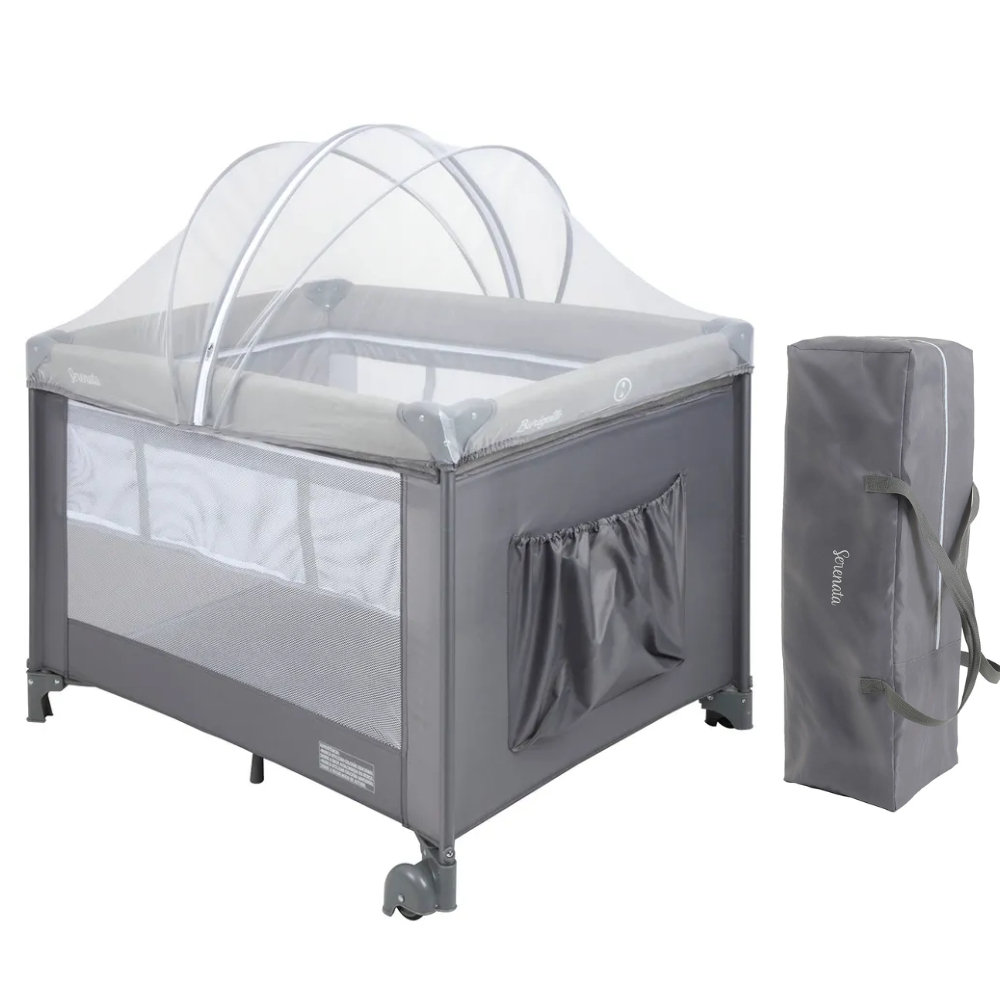 Berço Desmontável Portátil Serenata Cinza Burigotto Até 15kg