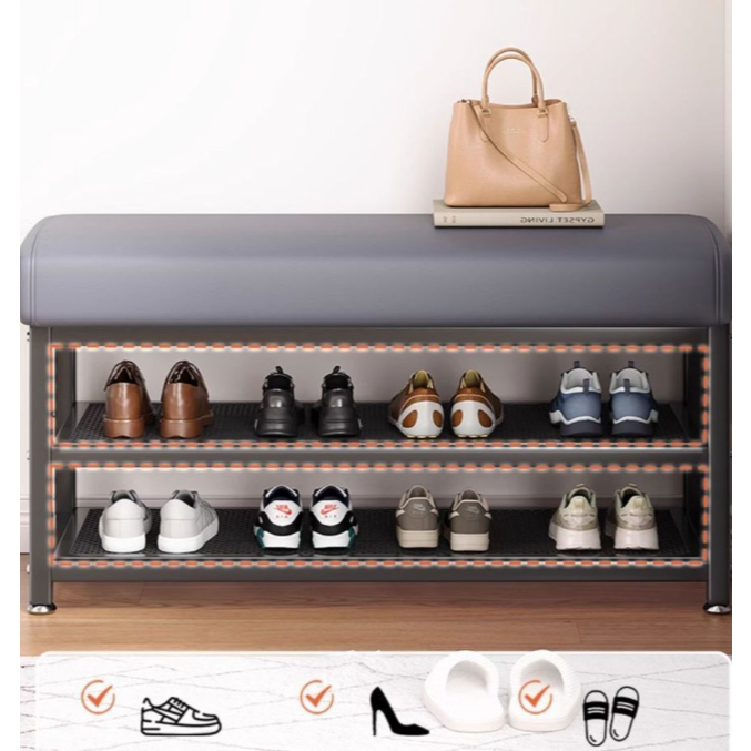 Banco Estofado e Sapateira 2 Prateleiras Organizadoras Assento Hall de Entrada Organizador de Sapatos Industrial Puff em Oferta na Shopee