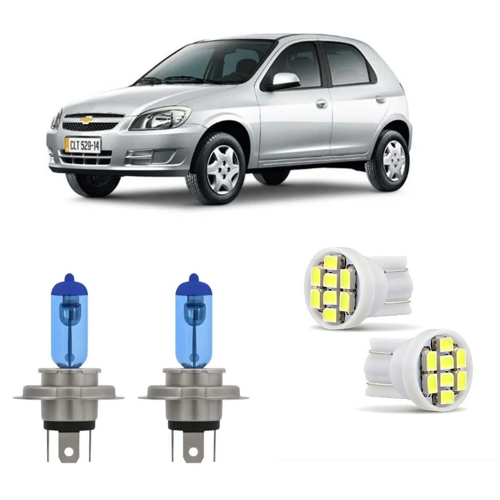 KIT PAR LÂMPADAS SUPER BRANCA H4 FAROL + PINGO T10 LED - GM CELTA em Oferta na Shopee
