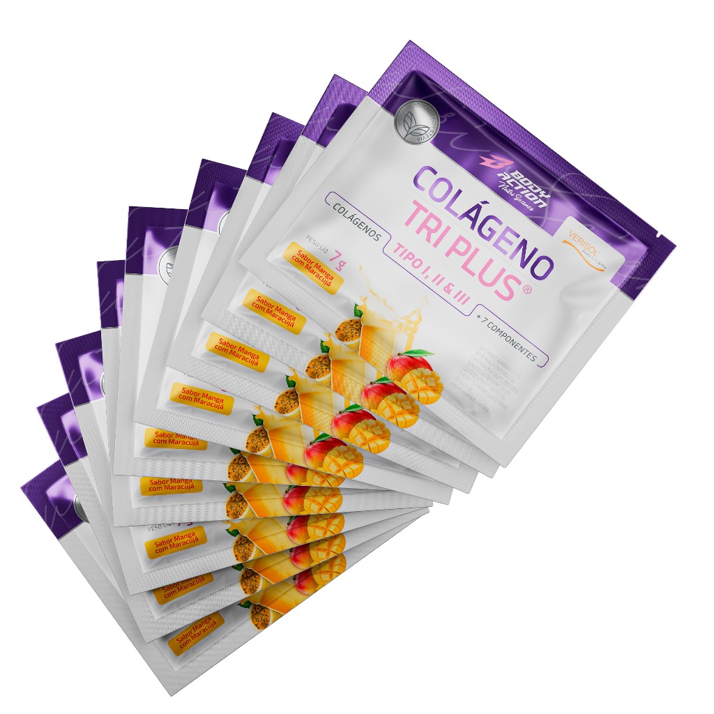 Kit 9x Colágeno Verisol Tri Plus Tipo 1 Tipo 2 e 3 - Sachê Dose Única 7g Bodyaction em Oferta na Shopee