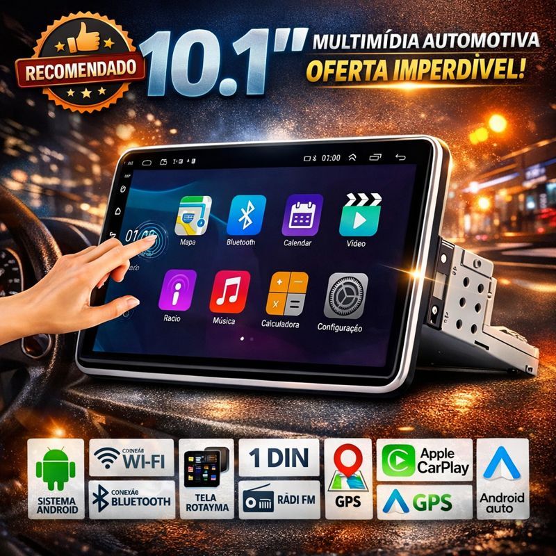 Central Multimídia 10.1” Giratória CarPlay Android Auto Sem Fio e Espelhamento iOS Android FullHD em Oferta na Shopee