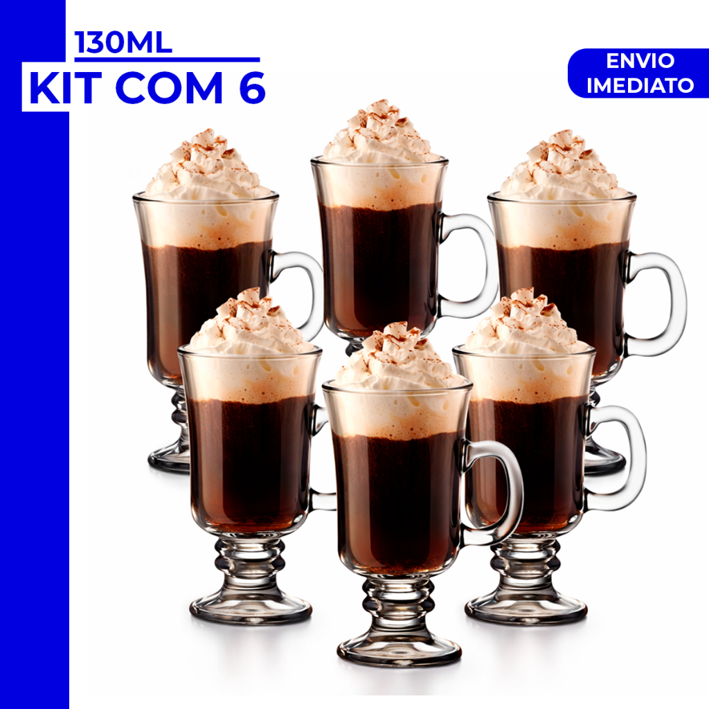 Jogo 3 ou 6 Peças Canecas Capuccino Nespresso Em Vidro Irish Coffee 130ml/230ml Chocolate  Café Nespres
