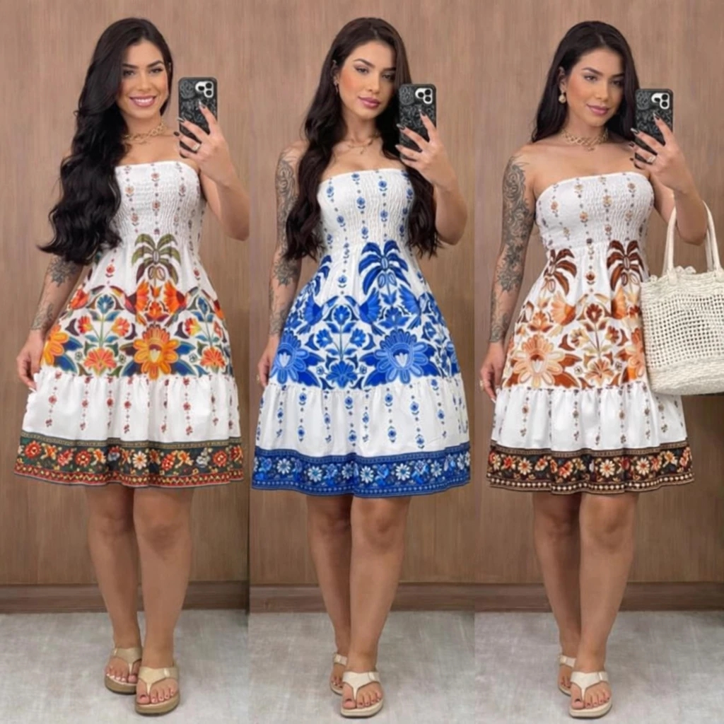 Vestido Tropical Feminino Curto Tomara que Caia Estampado 2026 ENTREGA IMEDIATA em Oferta na Shopee