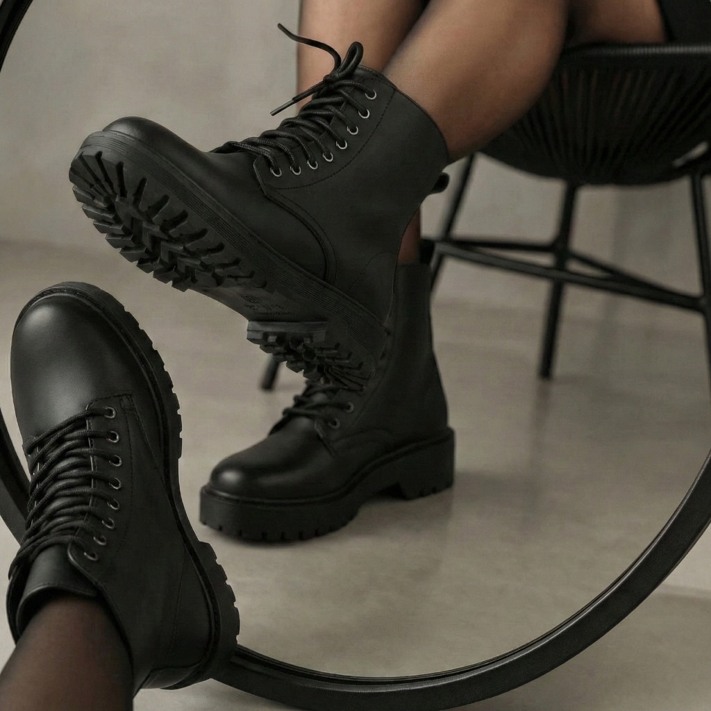 Bota Coturno Feminino Tratorado Cano Médio Tênis Coturno Preto Blogueira Lançamento Tendência