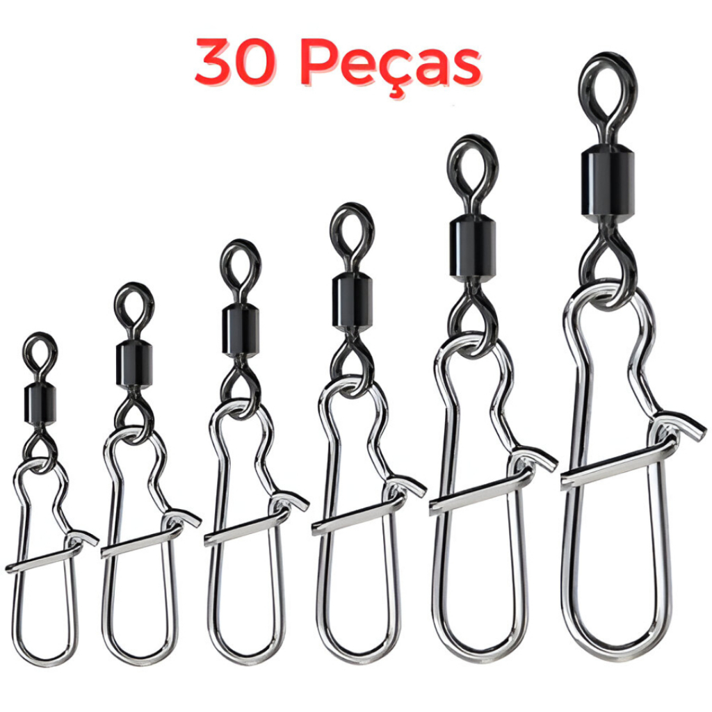 30 Pçs Conectores De Pesca De Aço Inoxidável Rolamento De Pino Giratório Gancho De Peixe jig snap 30mm/23Kg em Oferta na Shopee
