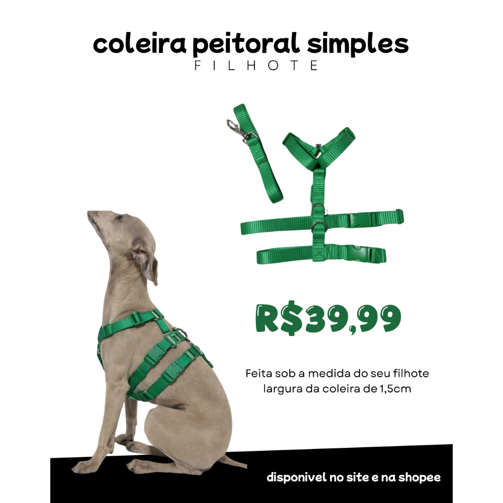 Coleira peitoral três pontas para cachorro filhote simples em Oferta na Shopee