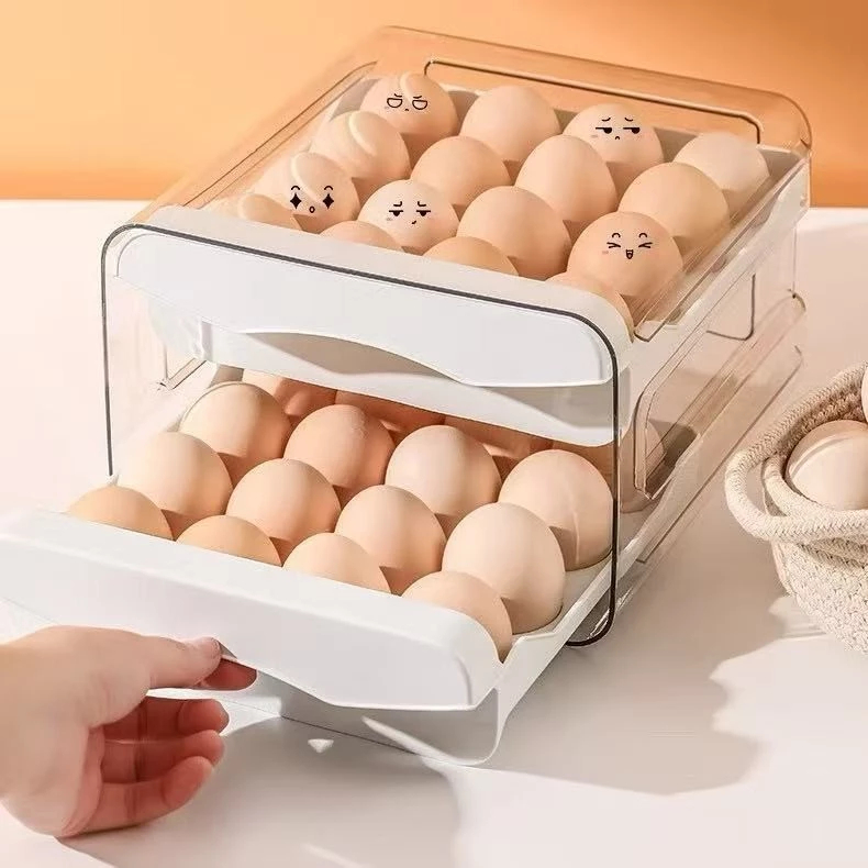 gaveteiro duplo em plástico tipo porta 32 ovos com para cozinha geladeira