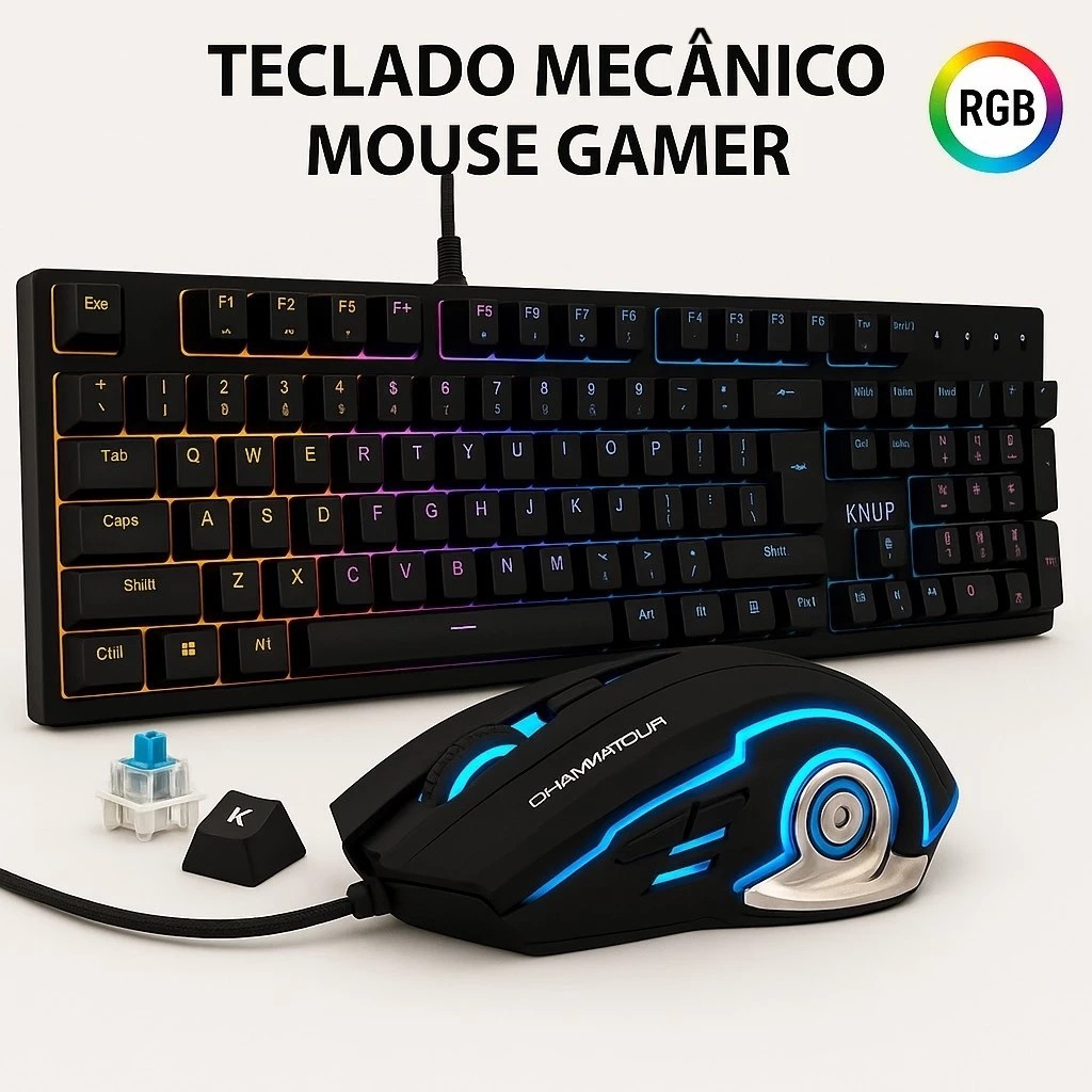 Kit Teclado Mecânico Mouse Gamer Led Rgb 7 Cores Anti Ghosting Usb Pc Computador Notebook MK606 em Oferta na Shopee