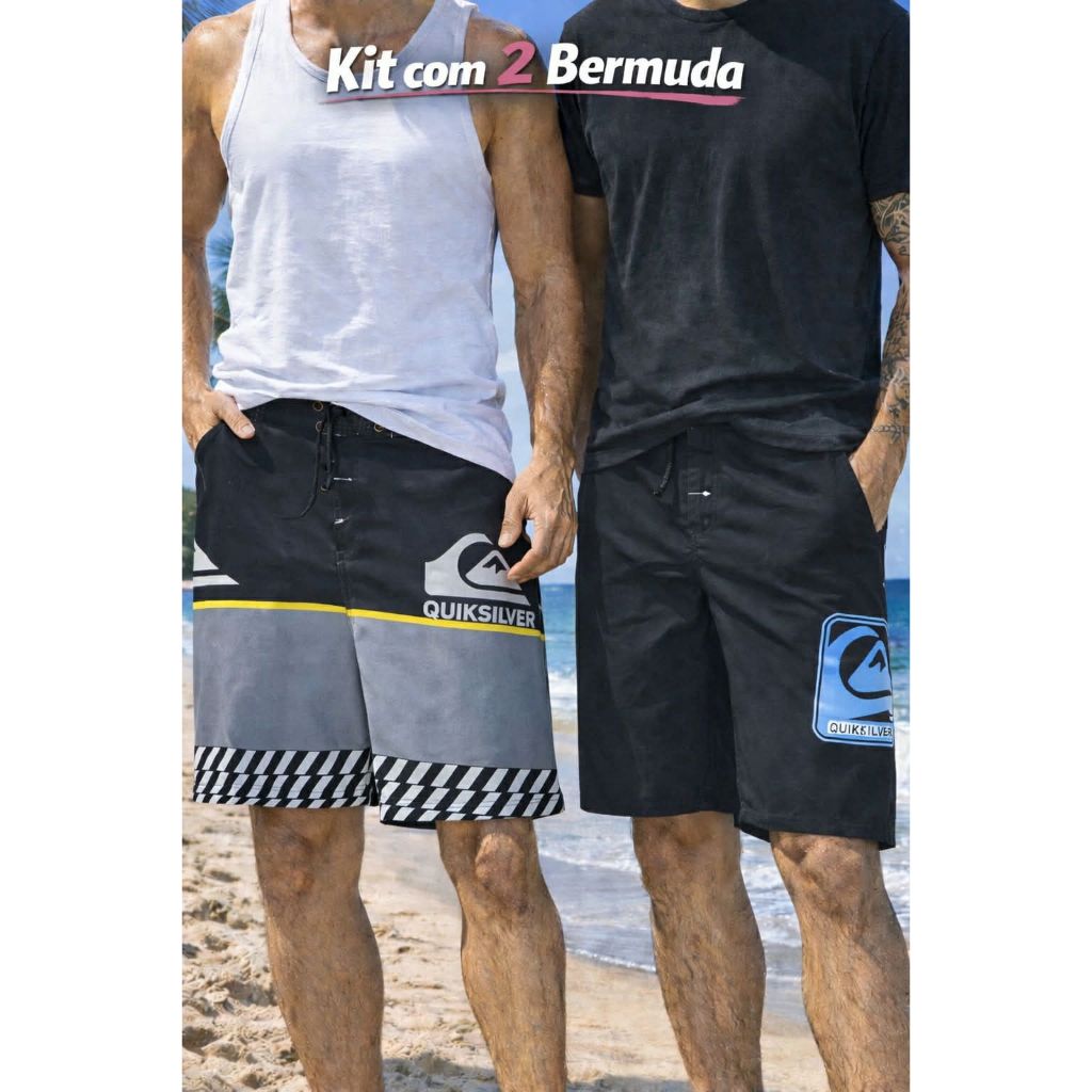 Kit com 2 Bermuda de surf Masculina estampado no tecido elastano no tecido molinho