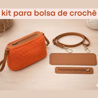 Kit para Bolsa de Crochê em Couro Sintético – Alça, Fundo Retangular e Zíper | Metais ouro velho em Oferta na Shopee