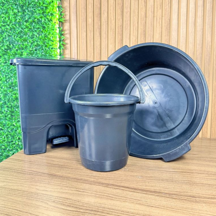 Kit Lixeira Preta 13L + Bacia 18L + Balde 8L – Multiuso Resistente em Oferta na Shopee
