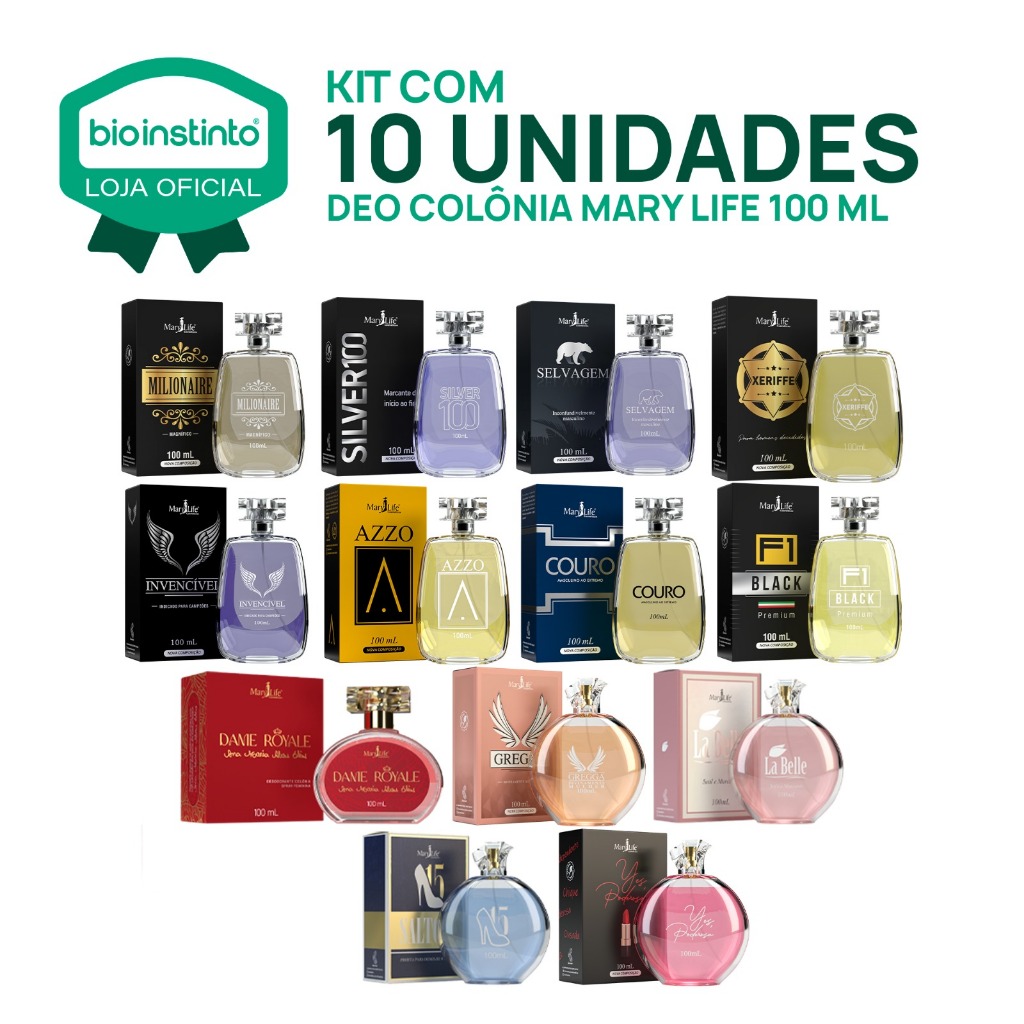 10 Perfumes Mary Life 100 ml colônia Masculino Feminino Marcante Atraente Envolvente Inspiração Luxo