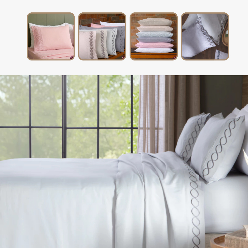 Jogo de Lençol Cama Queen Size 4 Peças Golden Bordado Luxor 200 Fios - Luxo e Maciez Premium Roupa de Cama