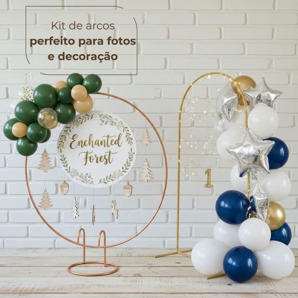 KIT 2 Arcos De Ferro Romano e Redondo Dourado Decoração Para Mesa Festa Aniversário