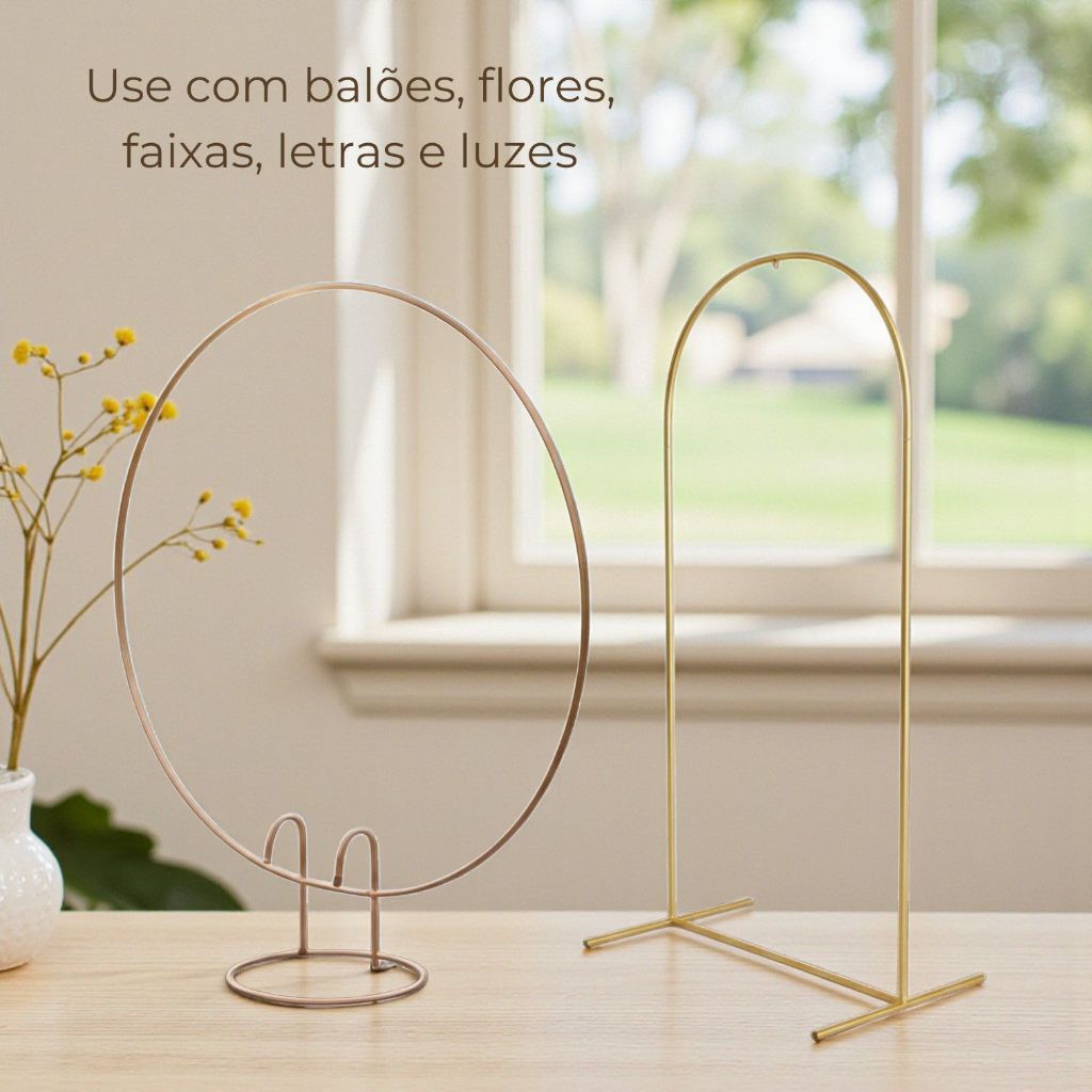Kit 2 Arcos Redondo e Romano De Ferro Dourado Para Aniversário Infantil Festas Suporte Para Mesa Bexiga Balão