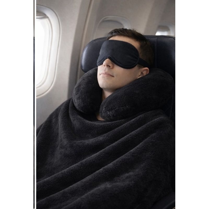 Kit Viagem Conforto 3 em 1 Almofada de Pescoço + Manta + Máscara de Dormir (Avião/Carro/Ônibus)