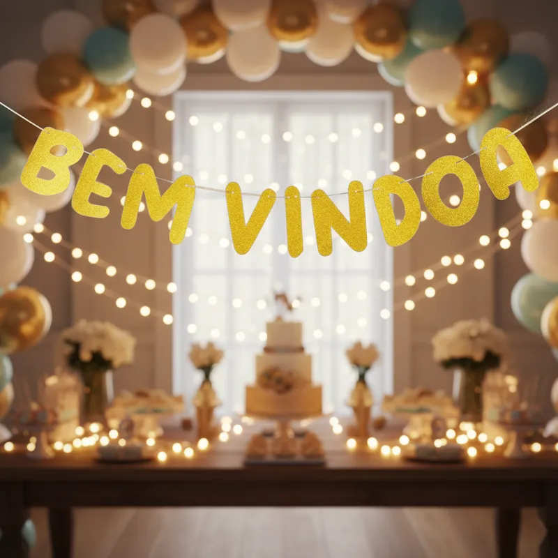 Faixa Decorativa Especial - Bem-vindo - Bem-vinda - Glitter Dourada em Oferta na Shopee