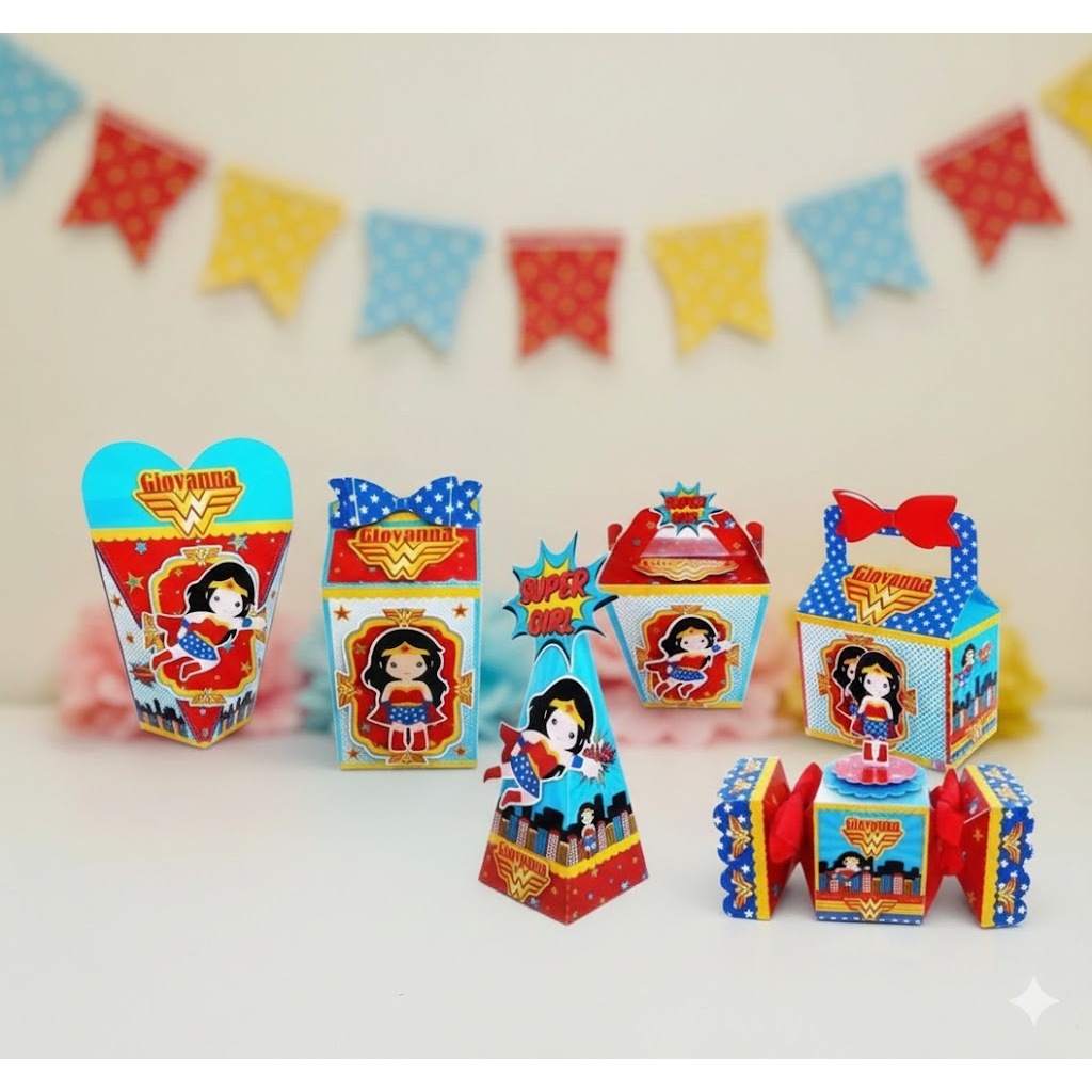 Kit festa Mulher Maravilha Lembrancinha Aniversário Infantil caixinhas