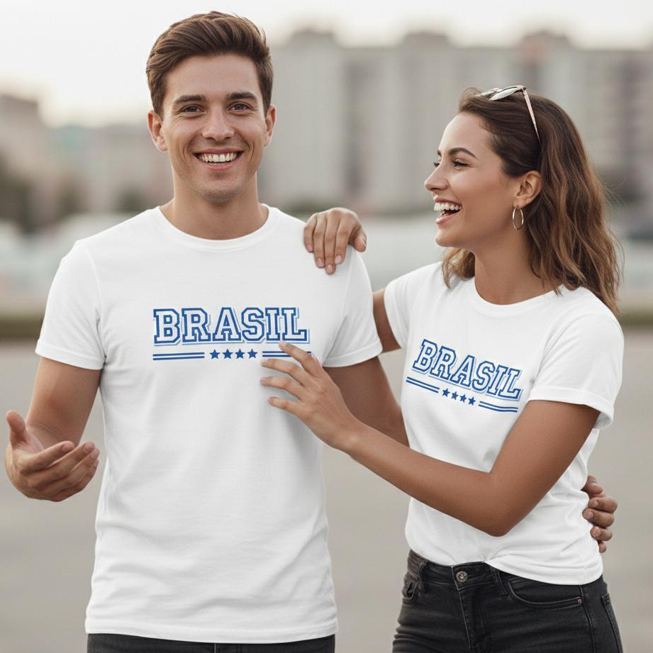 Camiseta Brasil Copa do Mundo Futebol 100% Algodão Adulto Estampada Seleção Brasileira