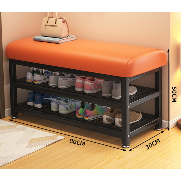 Banco Estofado e Sapateira 2 Prateleiras Organizadoras Assento Hall de Entrada Organizador de Sapatos Industrial Puff