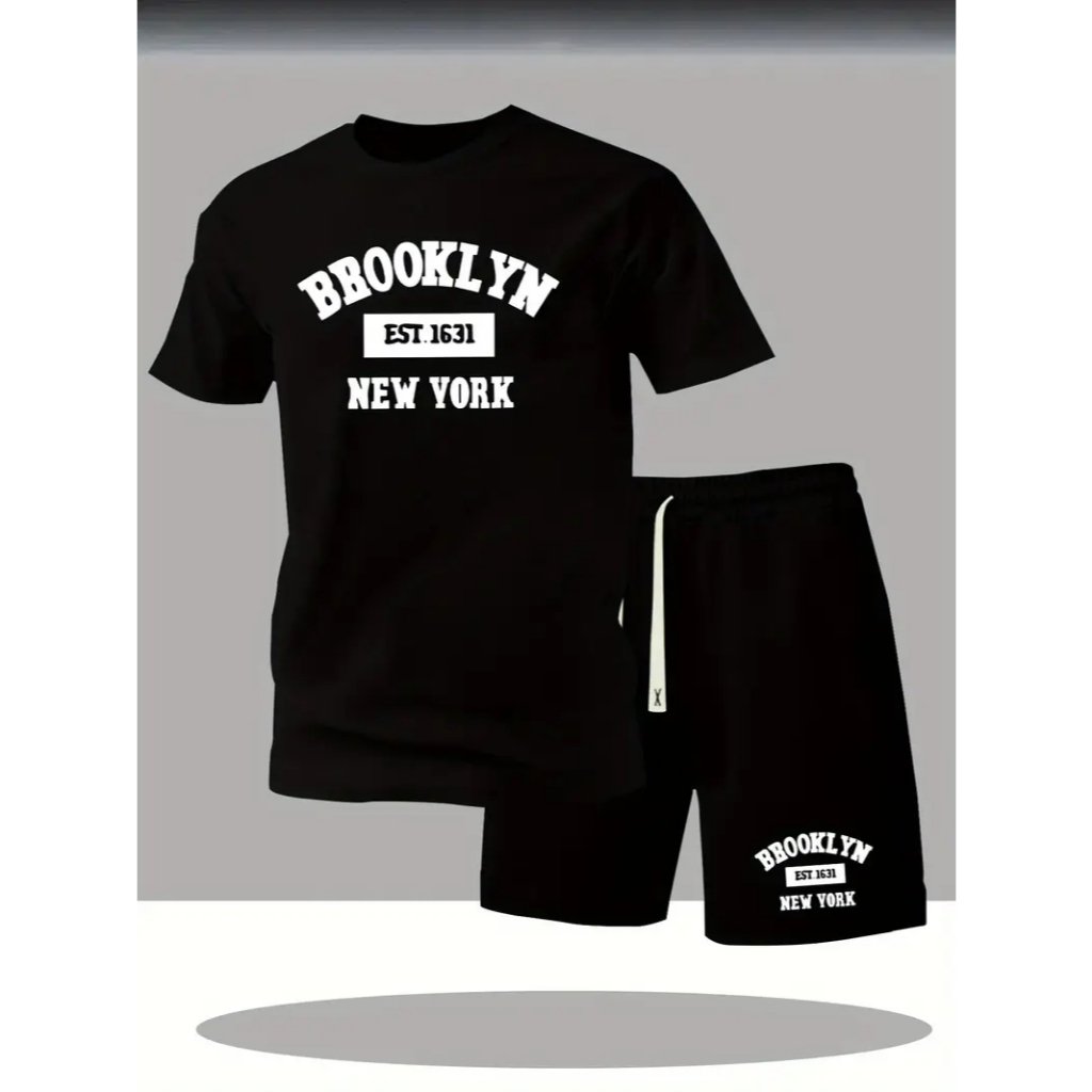 KIT MASCULINO CAMISETA+BERMUDA MOLETOM CASUAL BROOKLYN NEW YORK