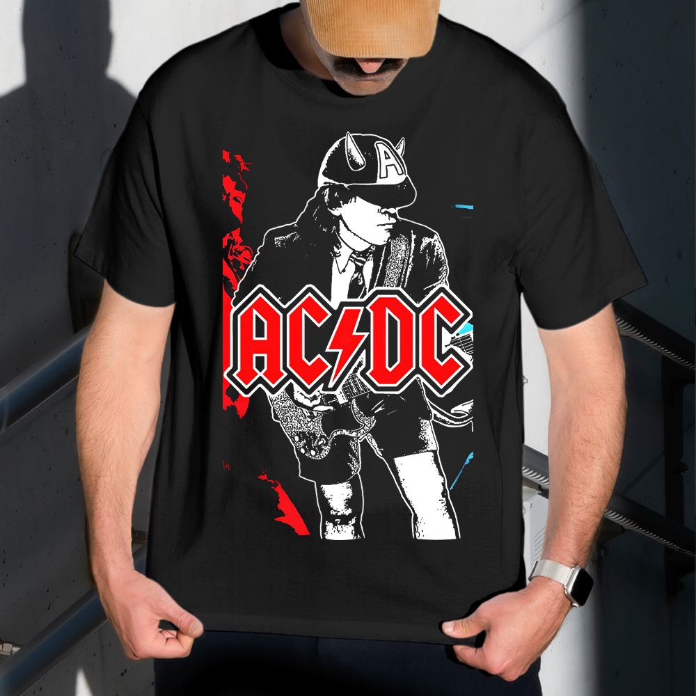 Camiseta Masculina Estampa AC DC Guitarra 100% Algodão Estilo Conforto Diário Do Tamanho P ao GG