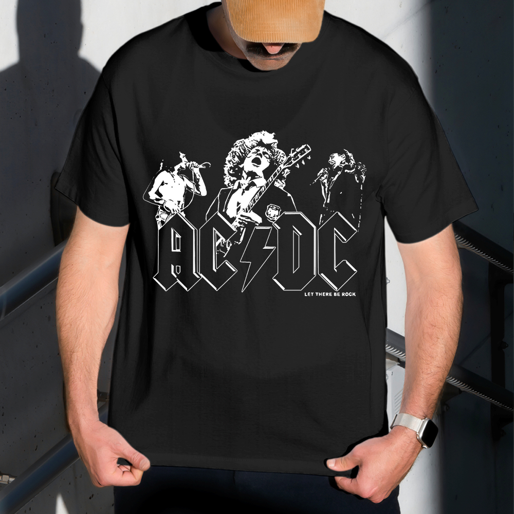 Camiseta Masculina Estampa AC DC Música 100% Algodão Estilo Conforto Diário Do Tamanho P ao GG