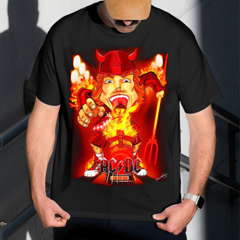 Camiseta Masculina Estampa AC DC Fogo 100% Algodão Estilo Conforto Diário Do Tamanho P ao GG