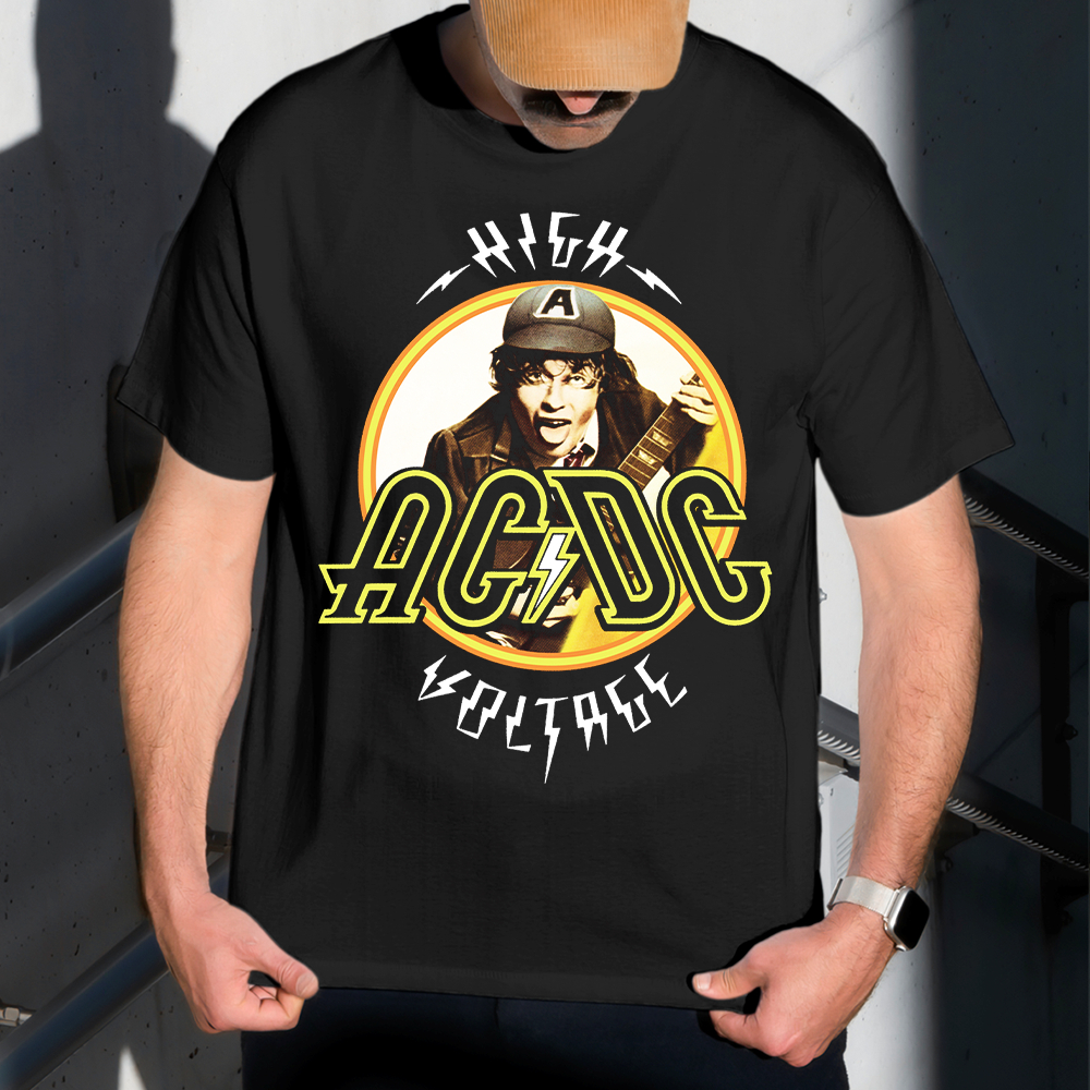 Camiseta Masculina Estampa AC DC Amarelo 100% Algodão Estilo Conforto Diário Do Tamanho P ao GG