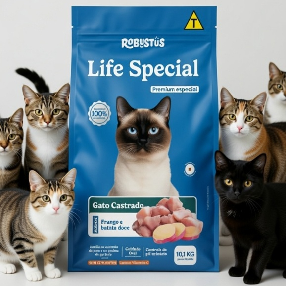 Melhor Ração Gato Castrado Robustus Life Special Frango Batata Doce → Adeus Sobrepeso e Cristais! — R$ 19,98 em Shopee