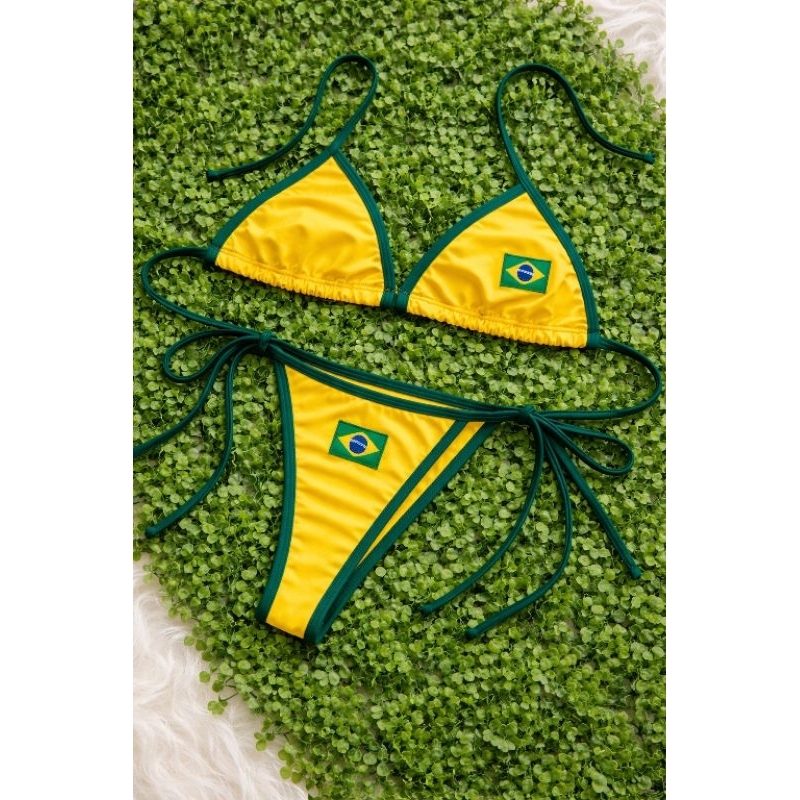 BIQUÍNI FEMININO CORTININHA DE AMARRAR DO BRASIL VERÃO COPA DO MUNDO