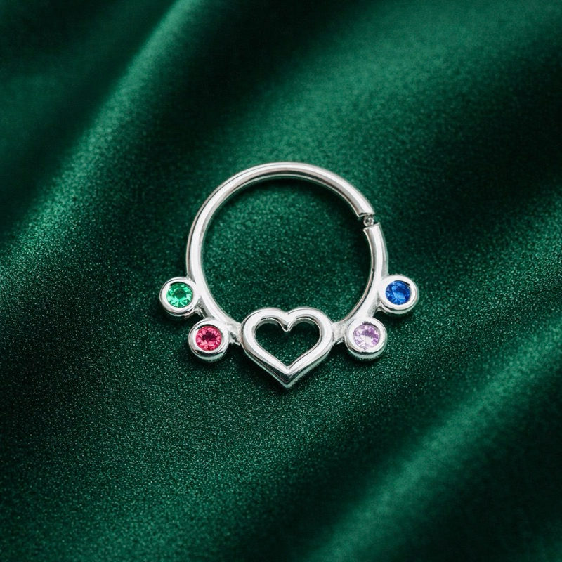 Piercing Argolinha Coração Cravejada em Prata 925 Legítima Fake Feminino
