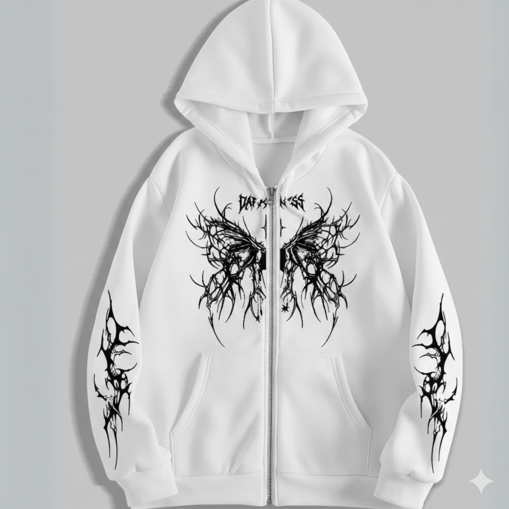 Moletom Ziper Tribal DARK  Borboleta e Mangas Estilizadas Moda Alternativa em Oferta na Shopee