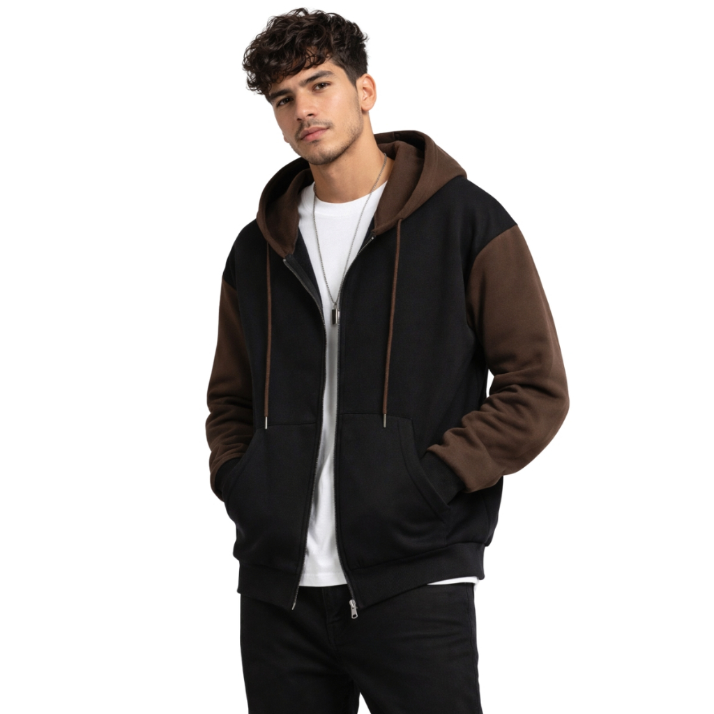 Blusa Moletom de Zíper Com Capuz e Bolso Canguru 2 Cores Estilo Casual Masculino Liso