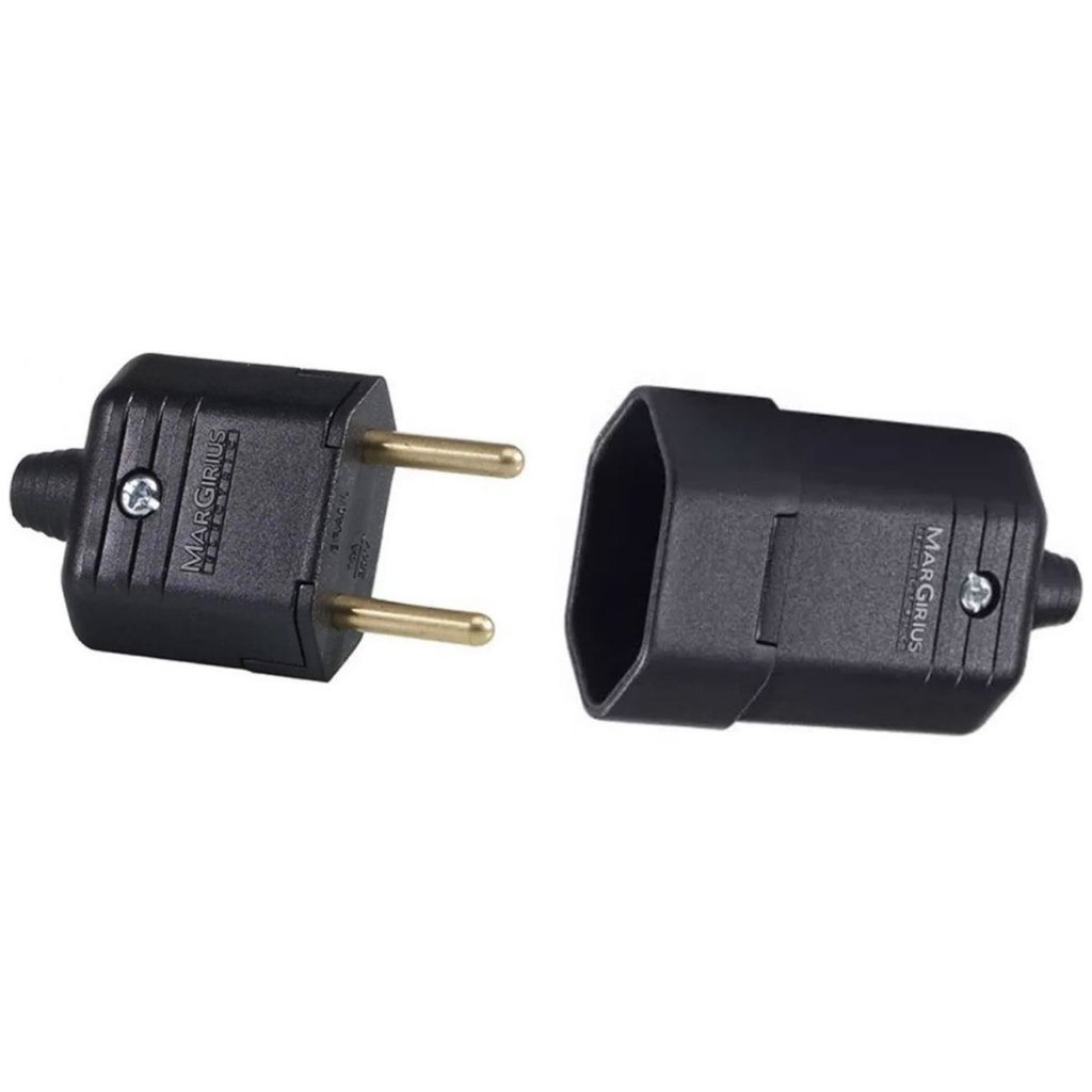 Kit Plugue Pino Tomada Macho 10a 2p + Tomada Fêmea 10a Preto